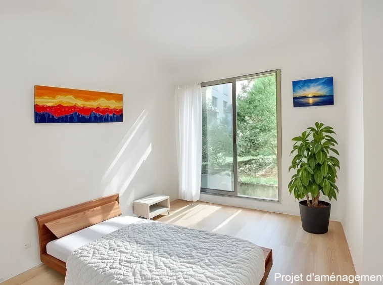 appartement terrasse Issy-les-Moulineaux chambre projet 3D