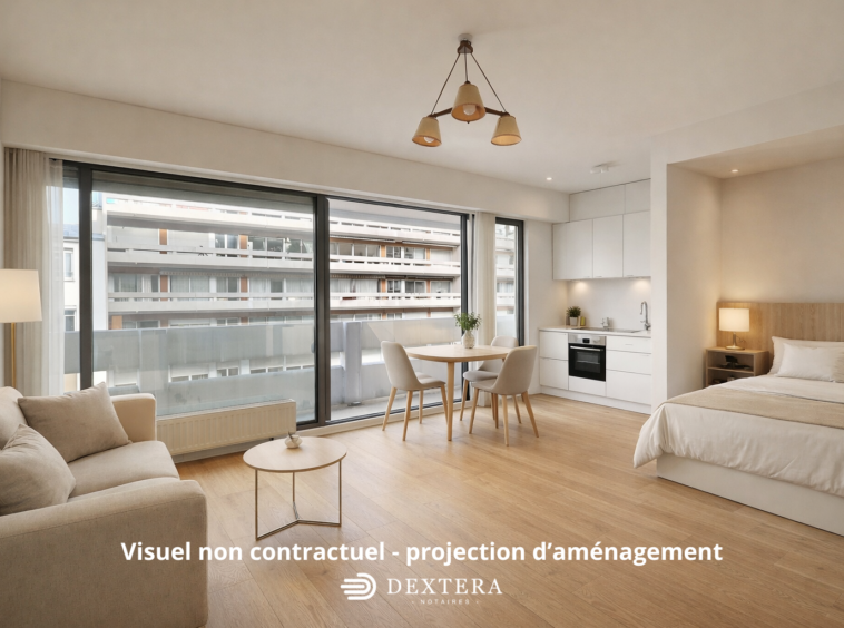 Studio balcon Paris 11 séjour résidence Lutèce 2000 - projection après travaux